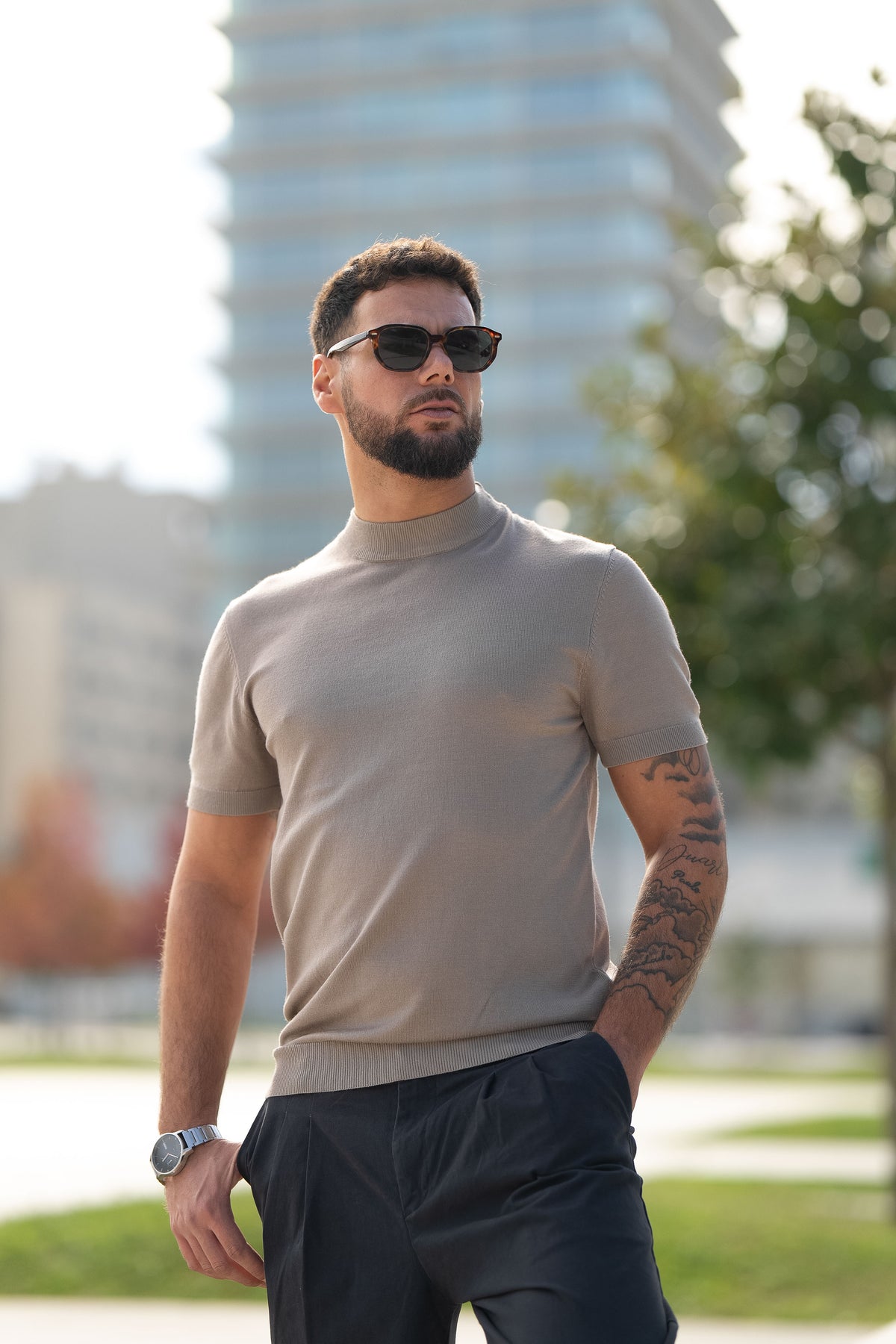 Homem | Camisola manga curta malha taupe