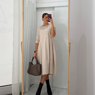 Vestido toque macio bege