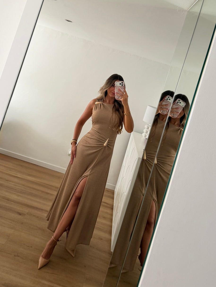 Vestido gota e racha - champanhe