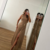 Vestido gota e racha - champanhe