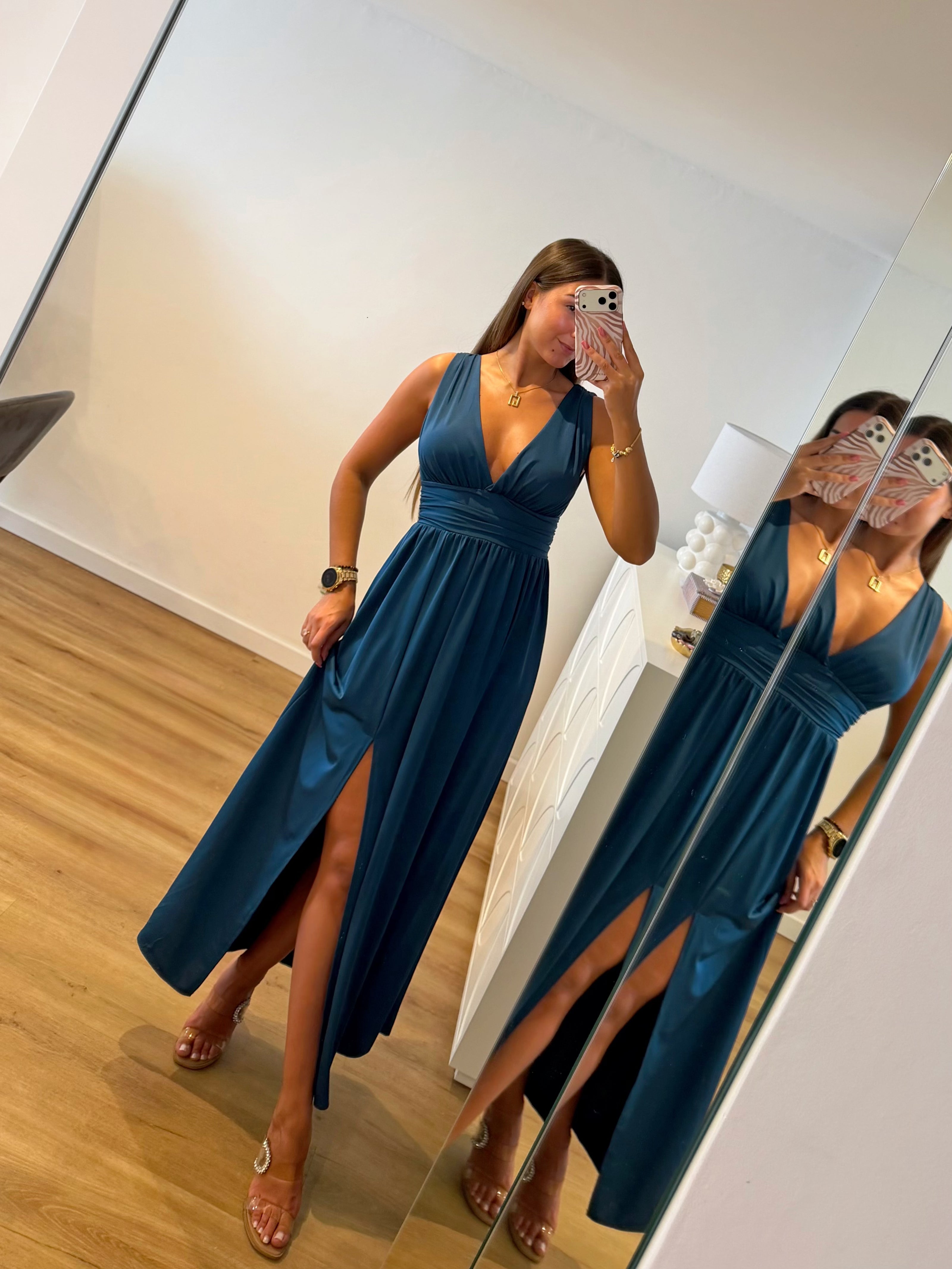Vestido Fluido azul petróleo
