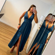 Vestido Fluido azul petróleo