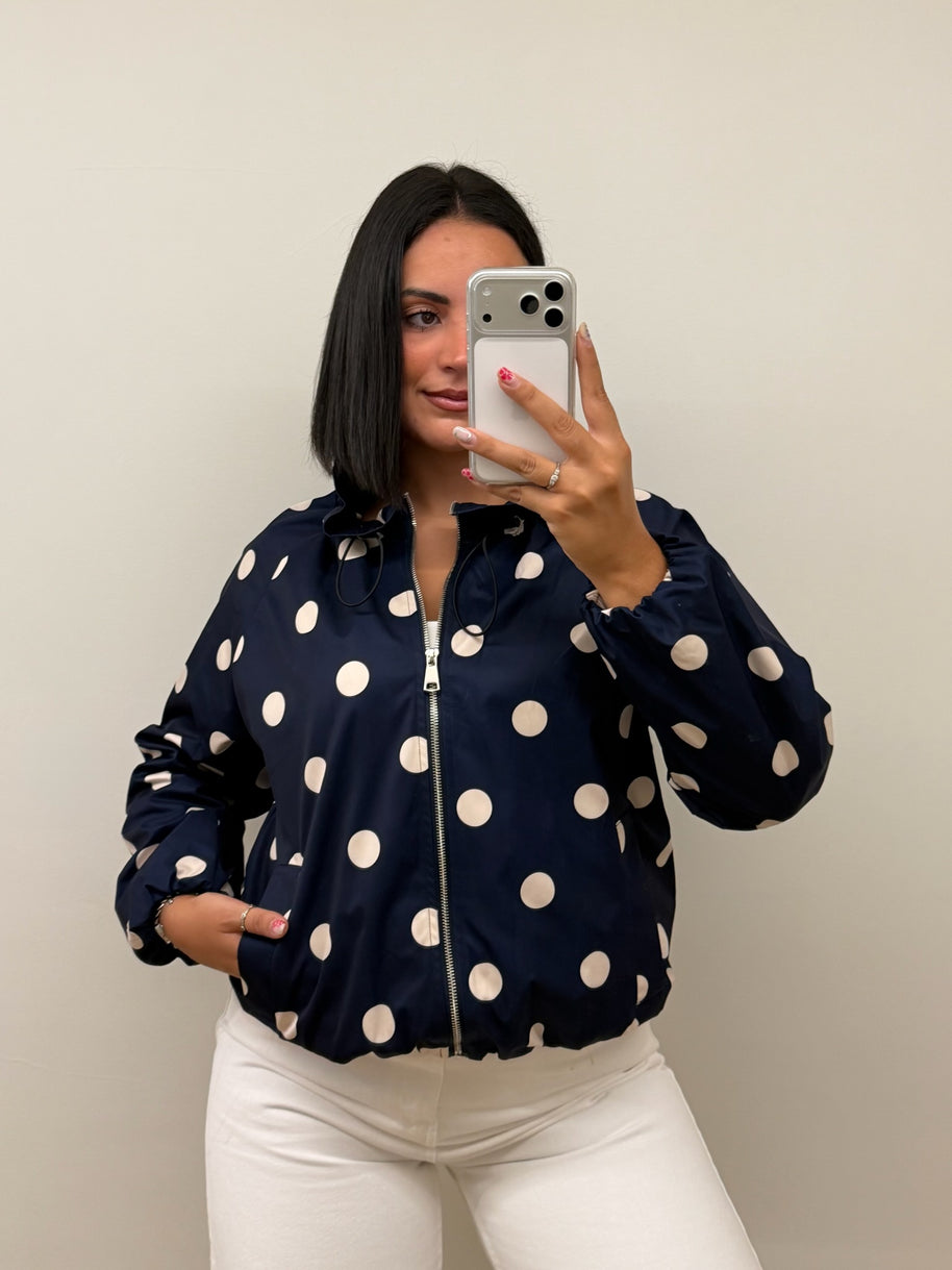 Casaco | tipo parka impermeável bolinhas - azul marinho