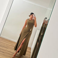 Vestido gota e racha - dourado