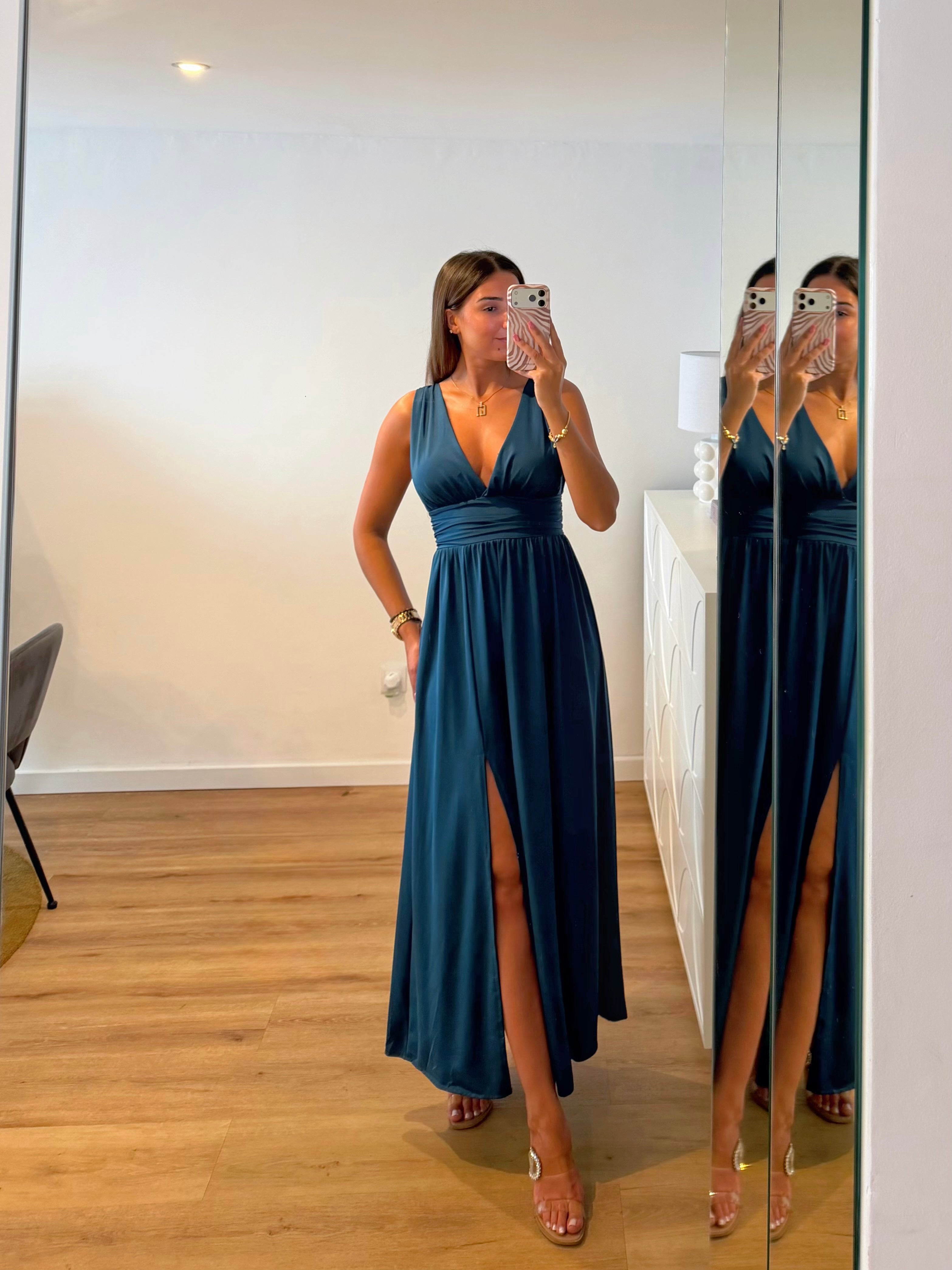 Vestido Fluido azul petróleo