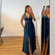 Vestido Fluido azul petróleo