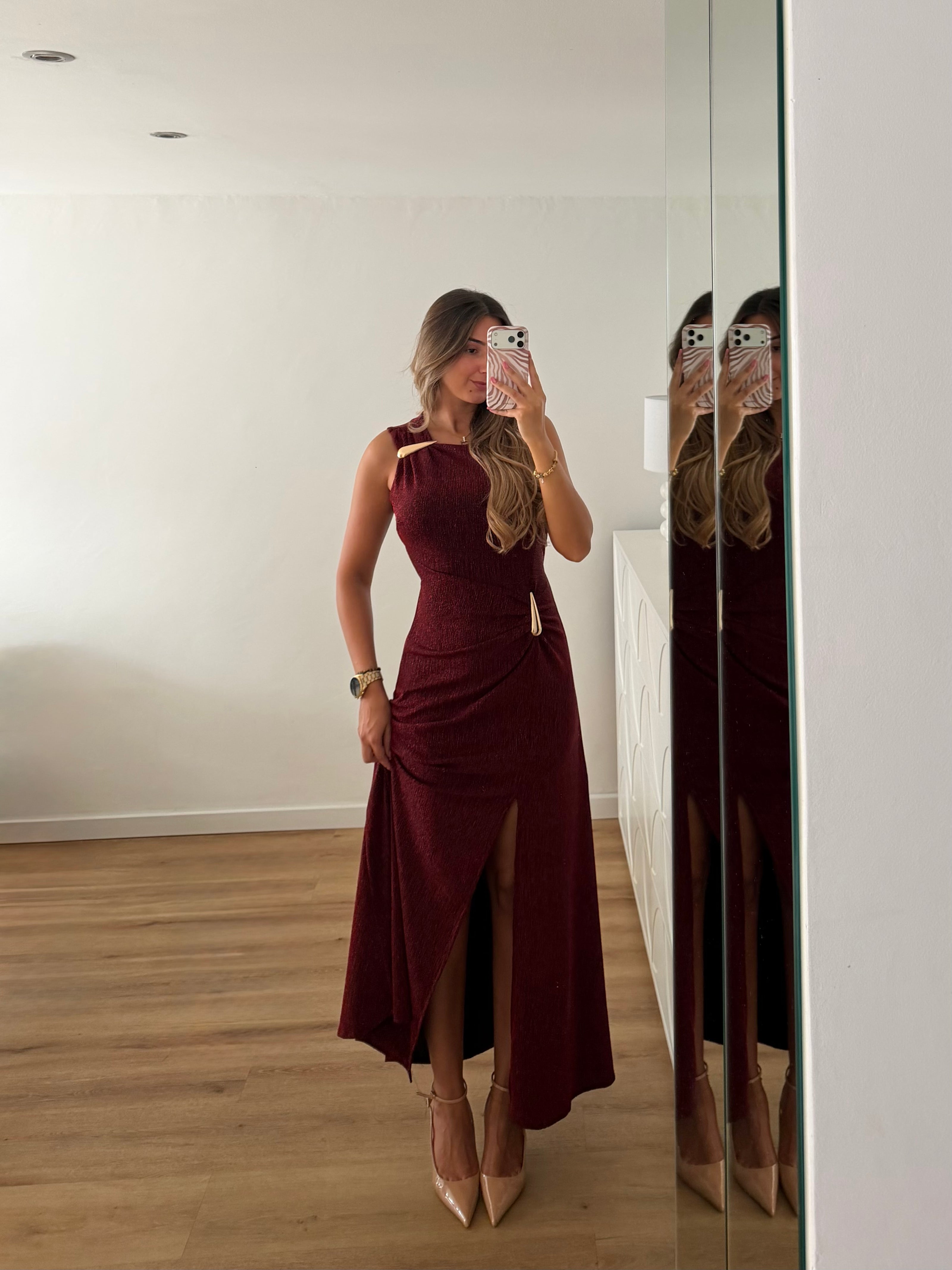 Vestido gota e racha - bordô