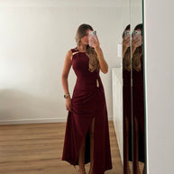 Vestido gota e racha - bordô