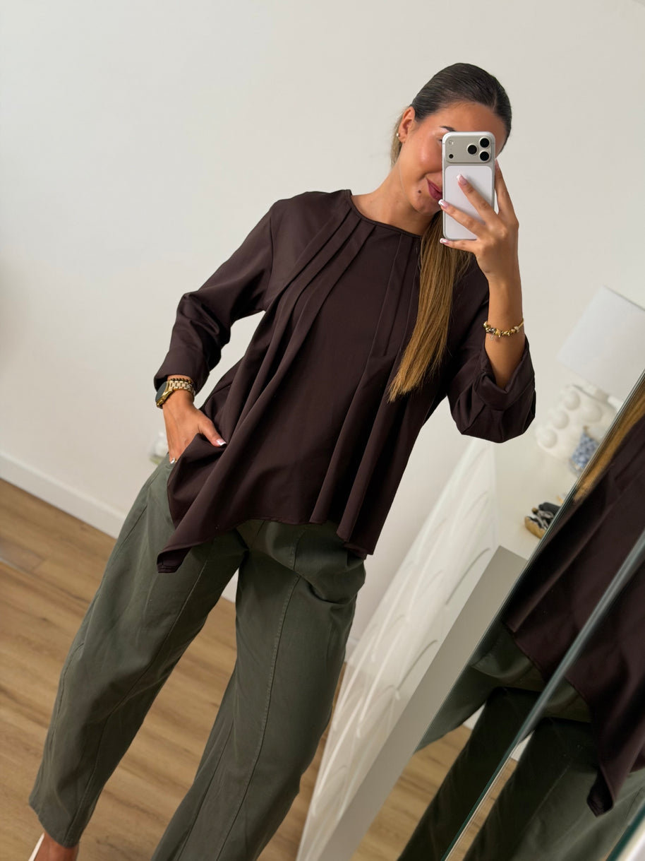 Camisola assimétrica castanho
