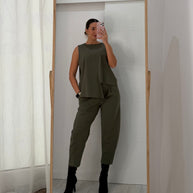 Conjunto assimétrico verde kaki