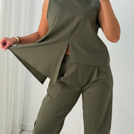 Conjunto assimétrico verde kaki