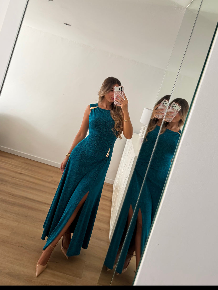 Vestido gota e racha - turquesa