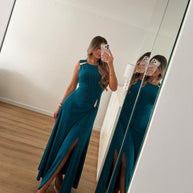 Vestido gota e racha - turquesa