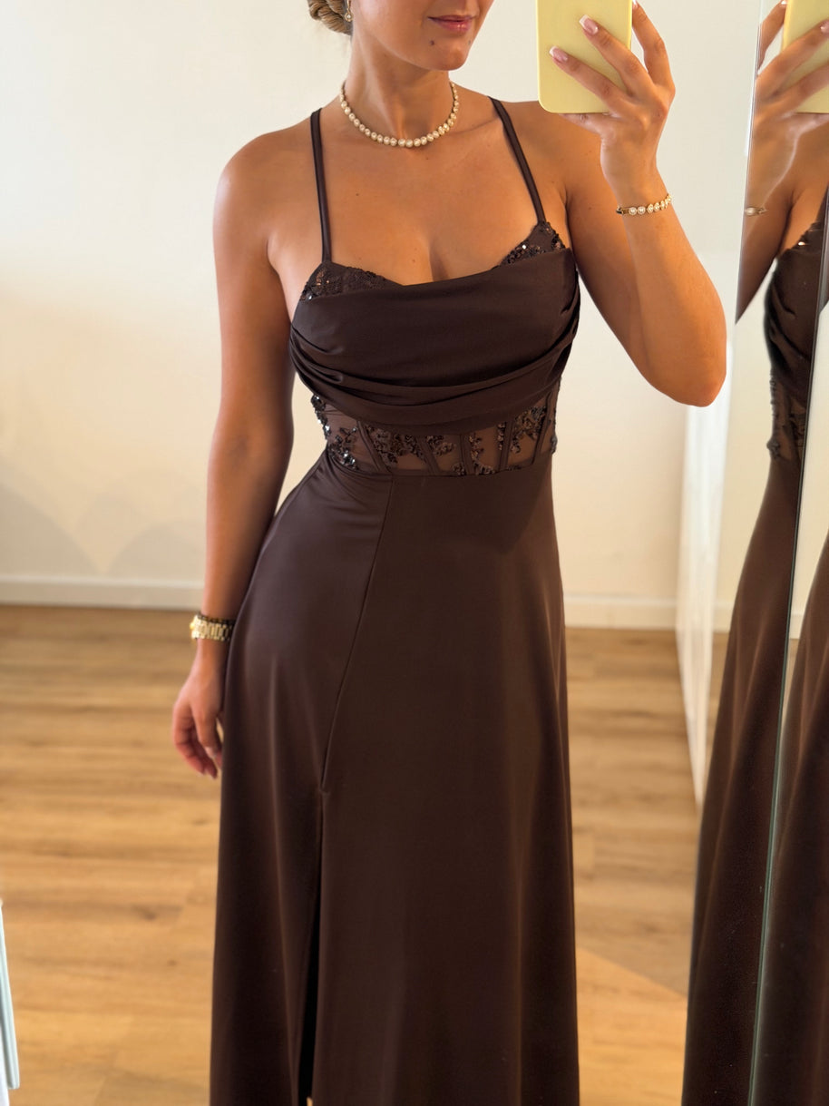 Vestido Elegance estilo corpete - castanho
