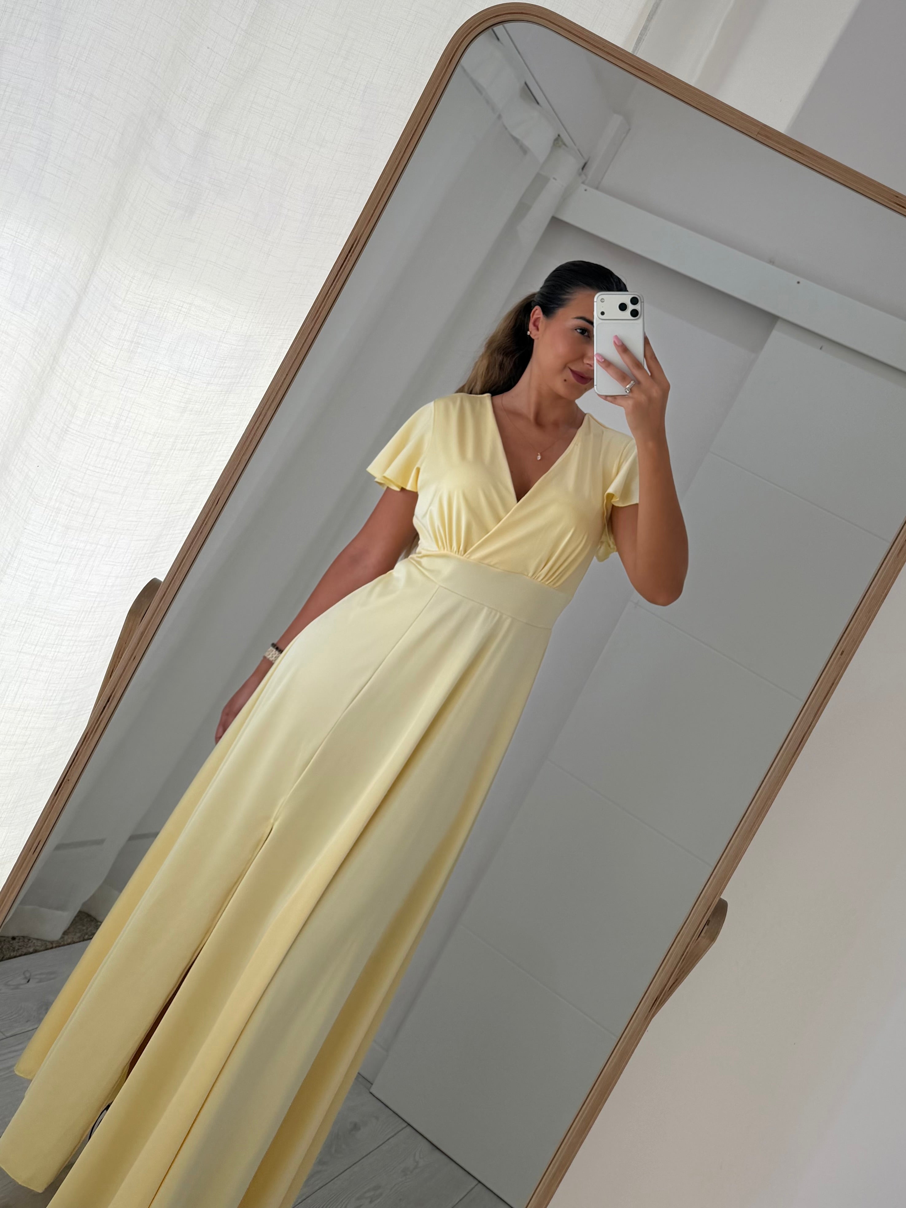 Vestido cerimónia amarelo bebé