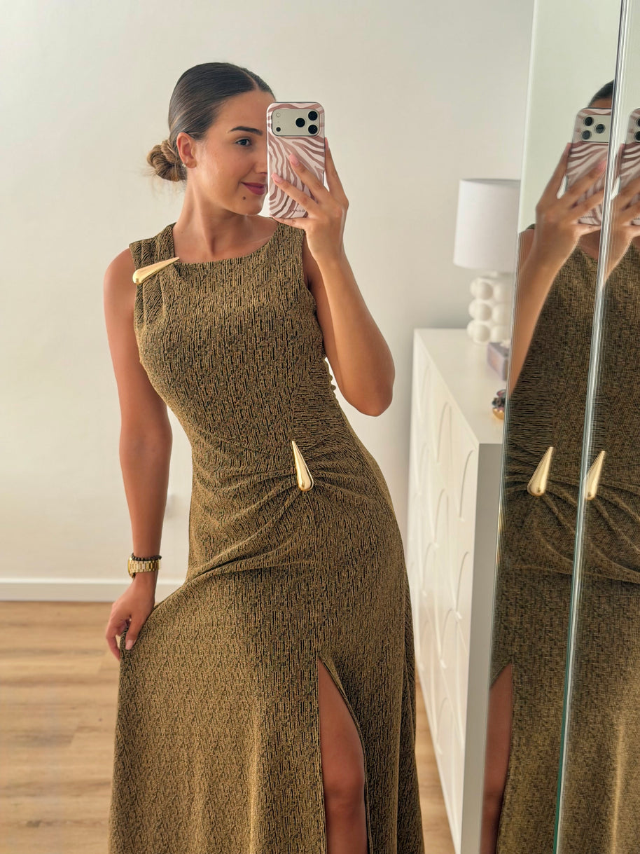 Vestido gota e racha - dourado