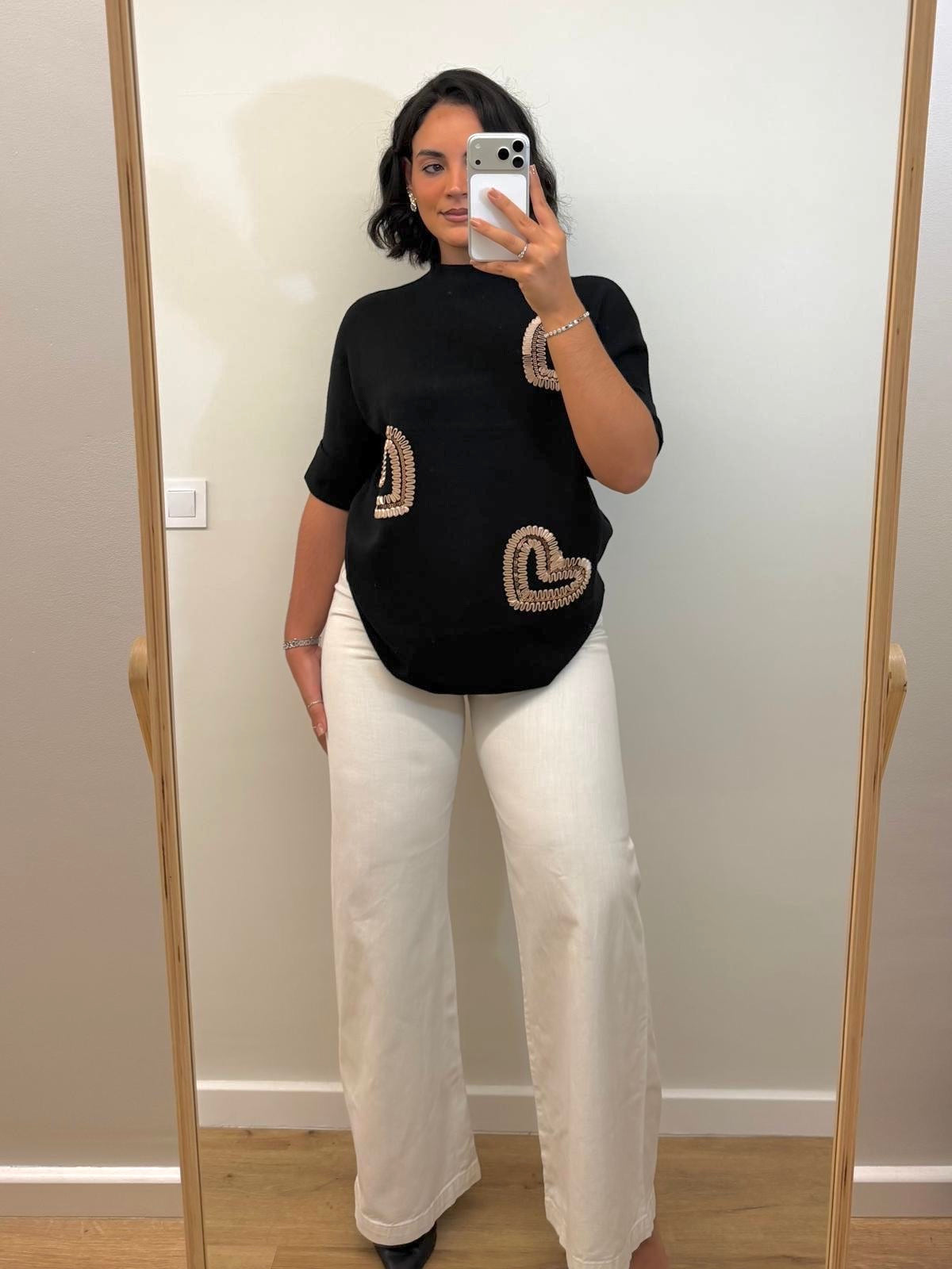 Blusa corações | camisola em algodão preto