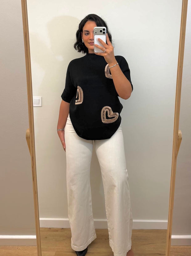 Blusa corações | camisola em algodão preto