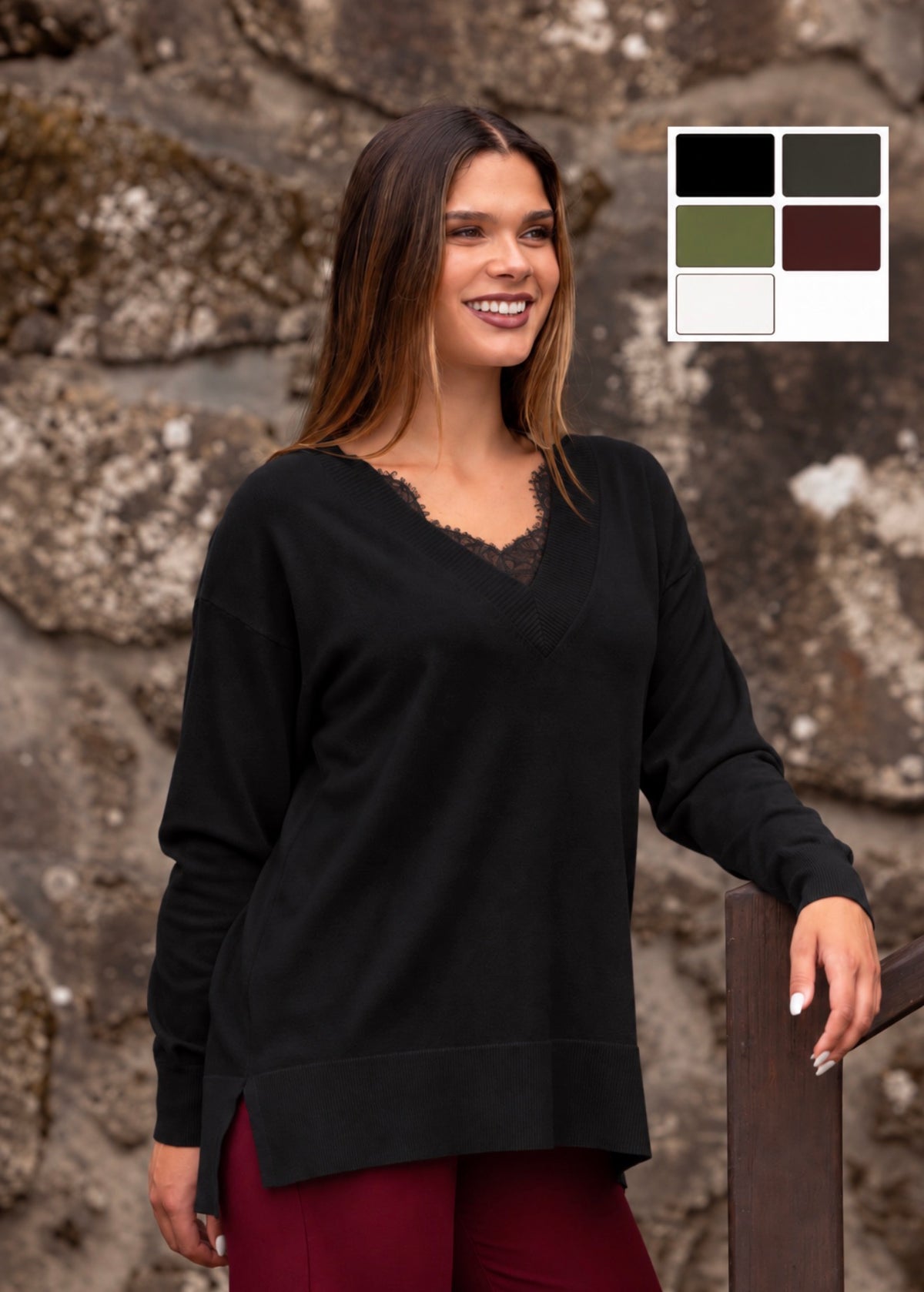 Camisola de bico com pormenor renda