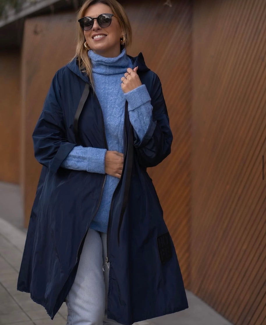 Parka Comprida Azul Marinho
