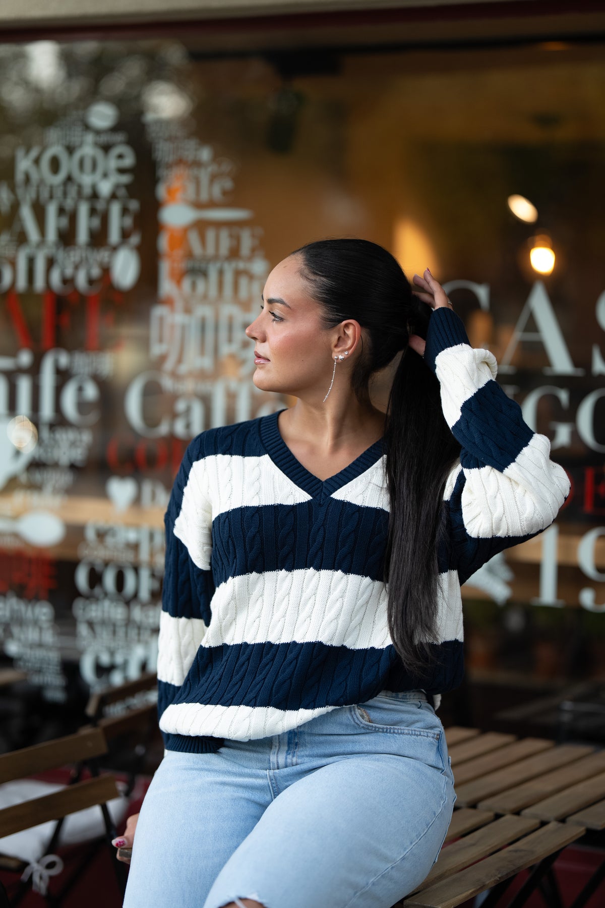 Camisola com entrelaçado | azul marinho