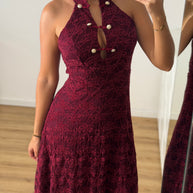 Vestido rendado bordeaux