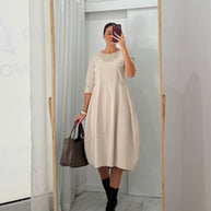 Vestido toque macio bege