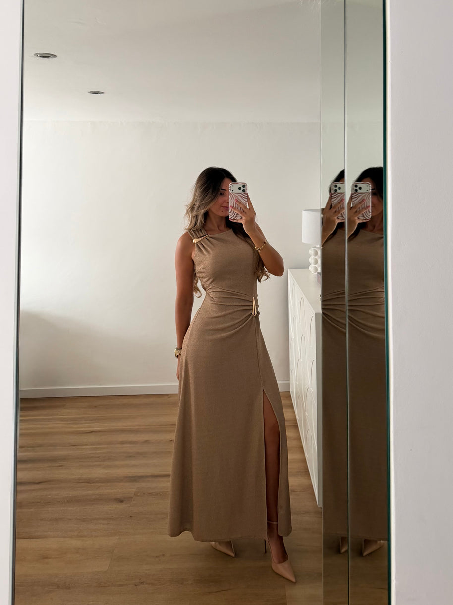 Vestido gota e racha - champanhe