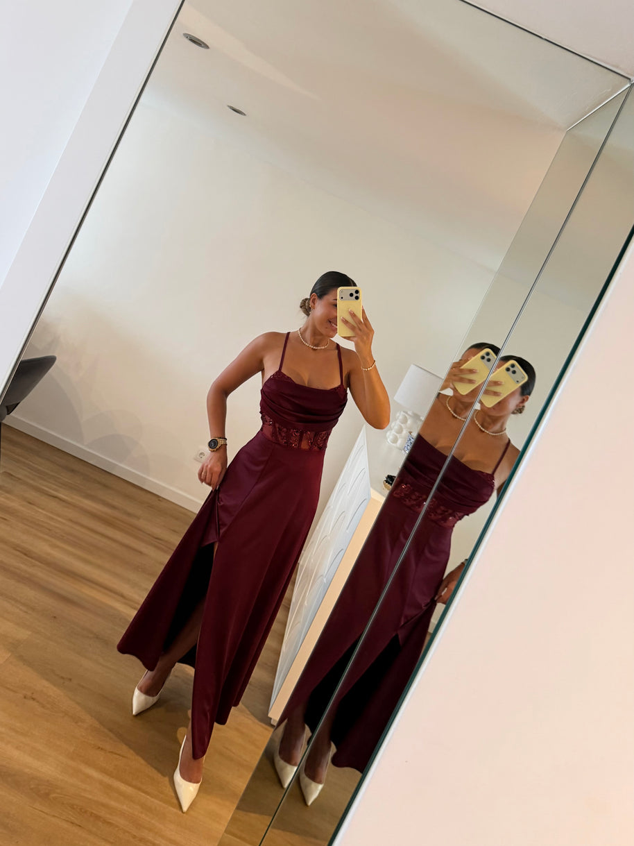 Vestido Elegance estilo corpete - bordô