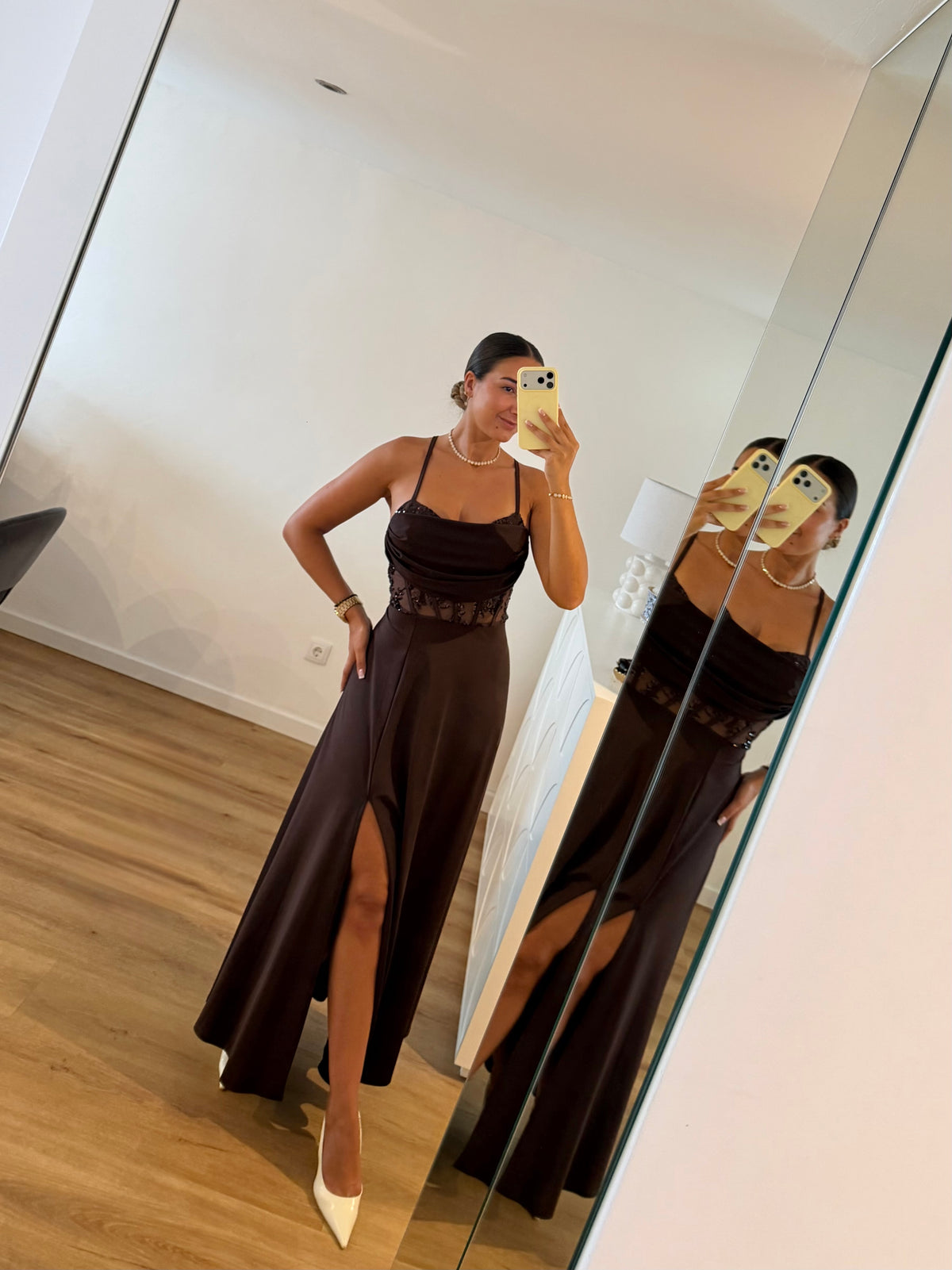 Vestido Elegance estilo corpete - castanho