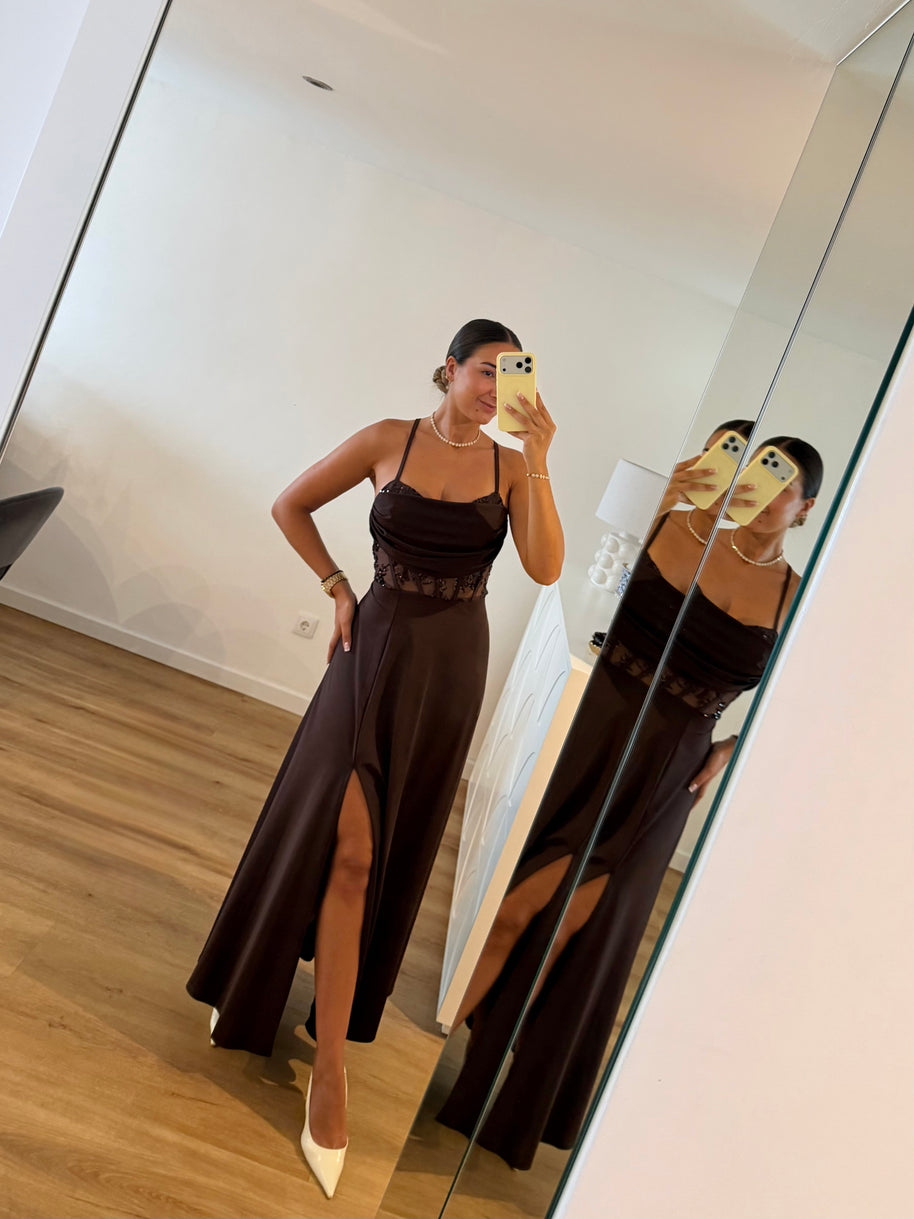 Vestido Elegance estilo corpete - castanho