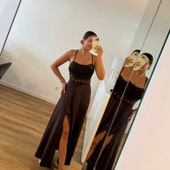Vestido Elegance estilo corpete - castanho