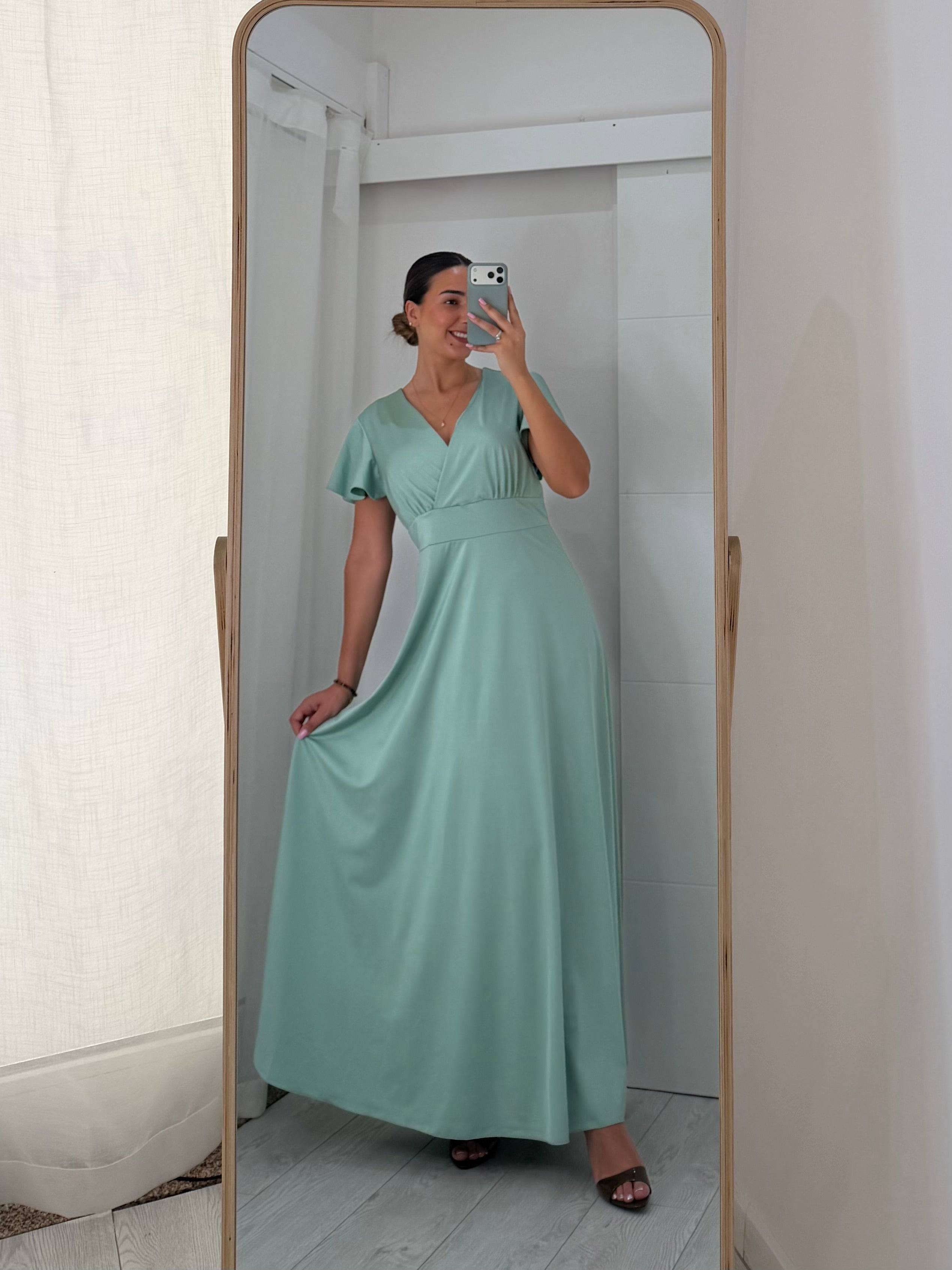 Vestido cerimónia verde água