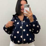 Casaco | tipo parka impermeável bolinhas - azul marinho