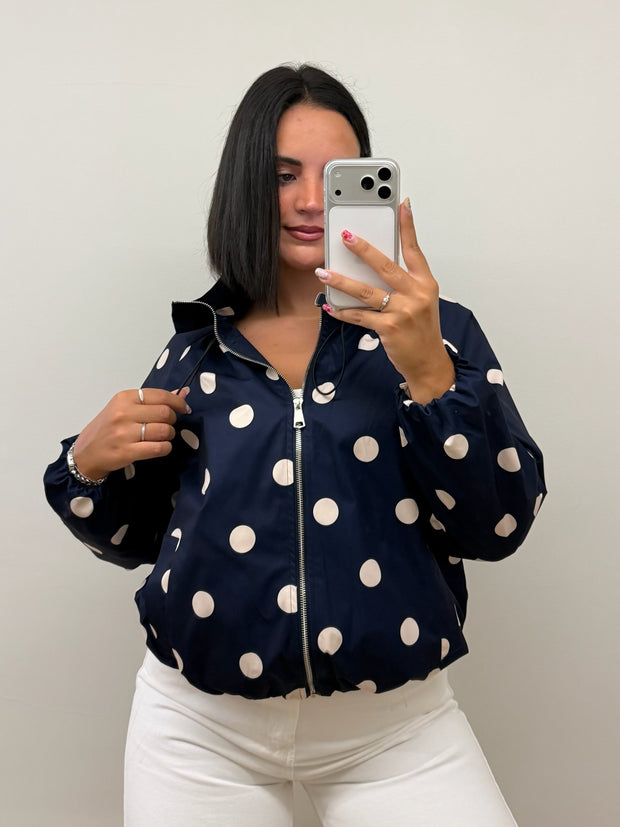 Casaco | tipo parka impermeável bolinhas - azul marinho