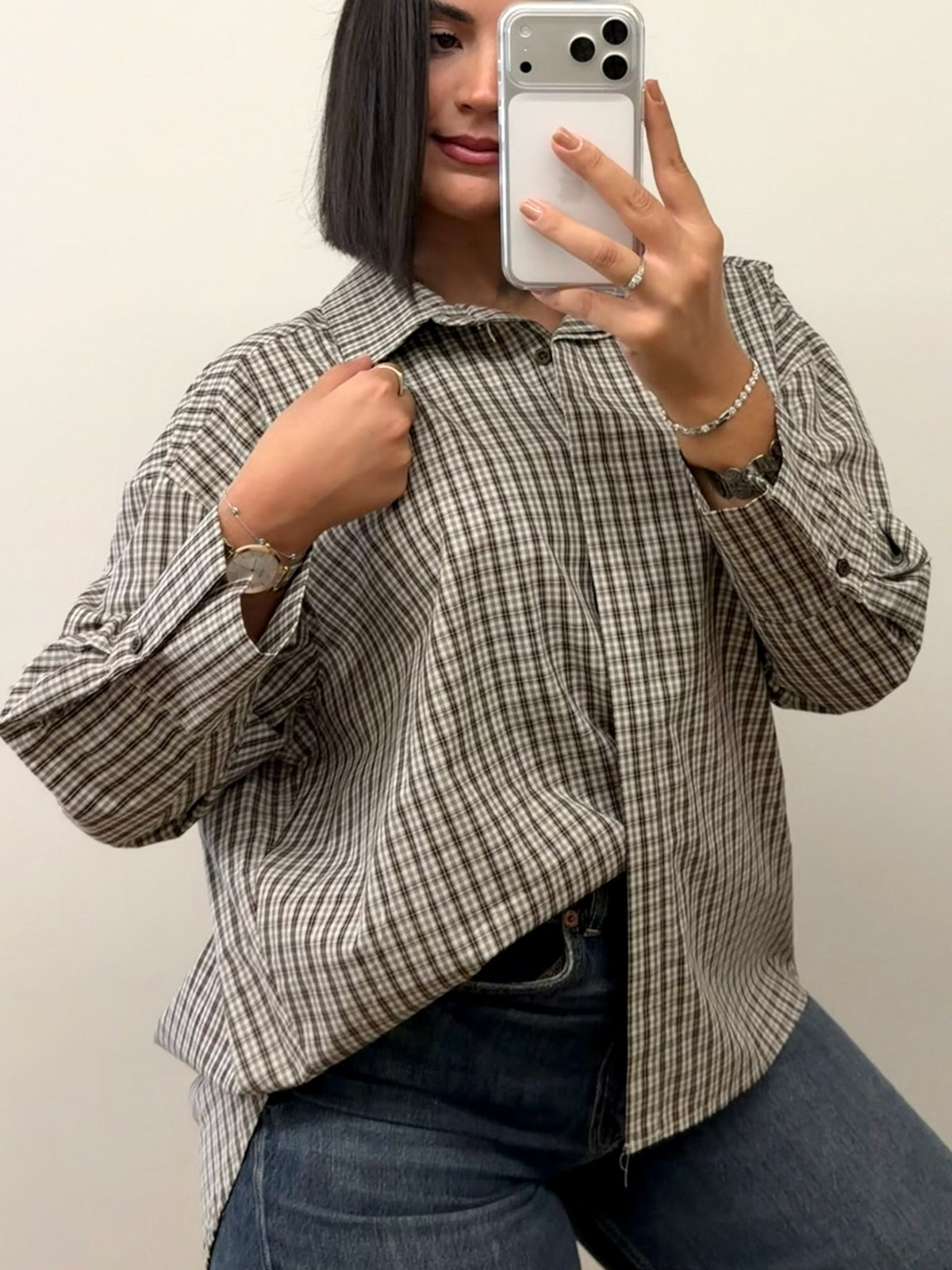 Camisola | Camisa xadrez - tons castanho
