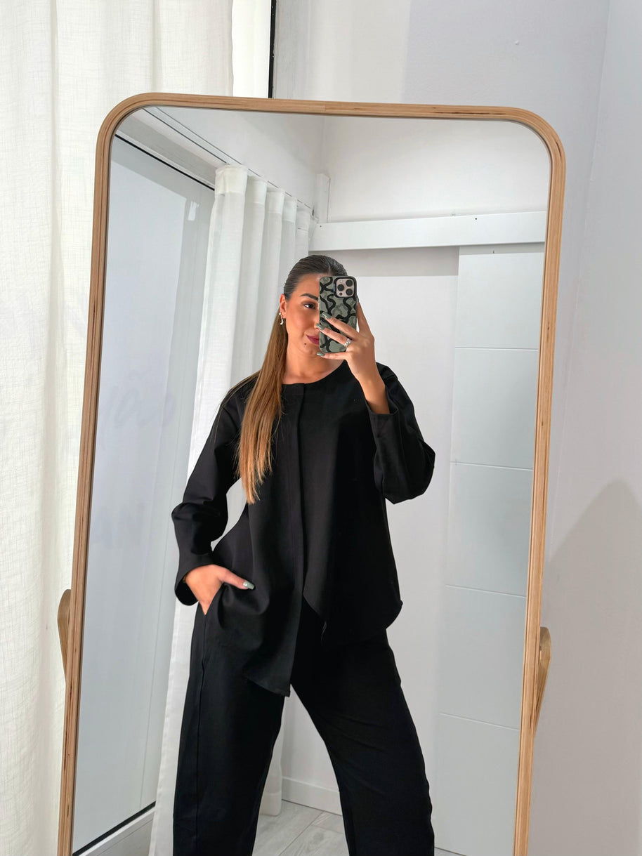 Conjunto Assimétrico Preto - manga comprida
