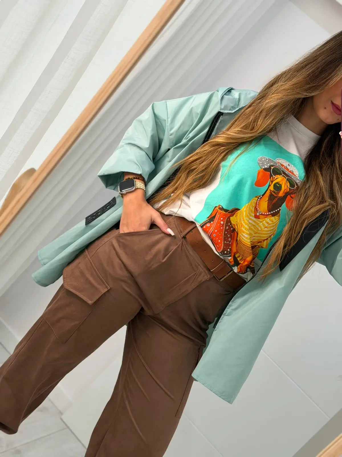 Parka Curta Verde Água