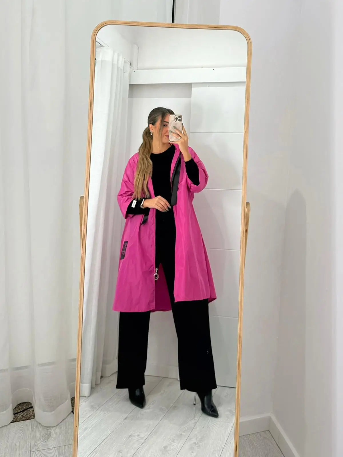 Parka Comprida Rosa Choque