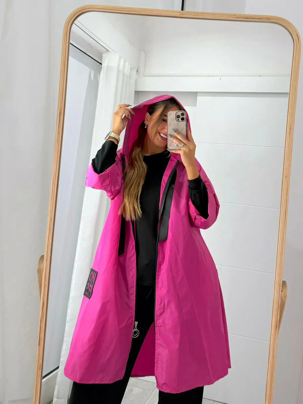 Parka Comprida Rosa Choque