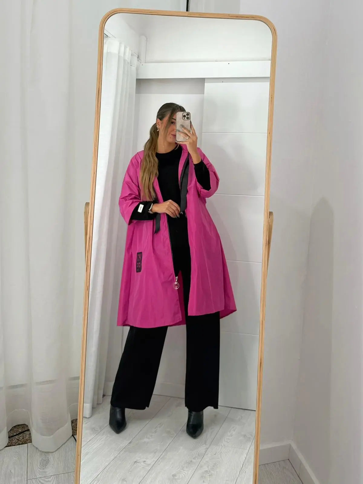 Parka Comprida Rosa Choque