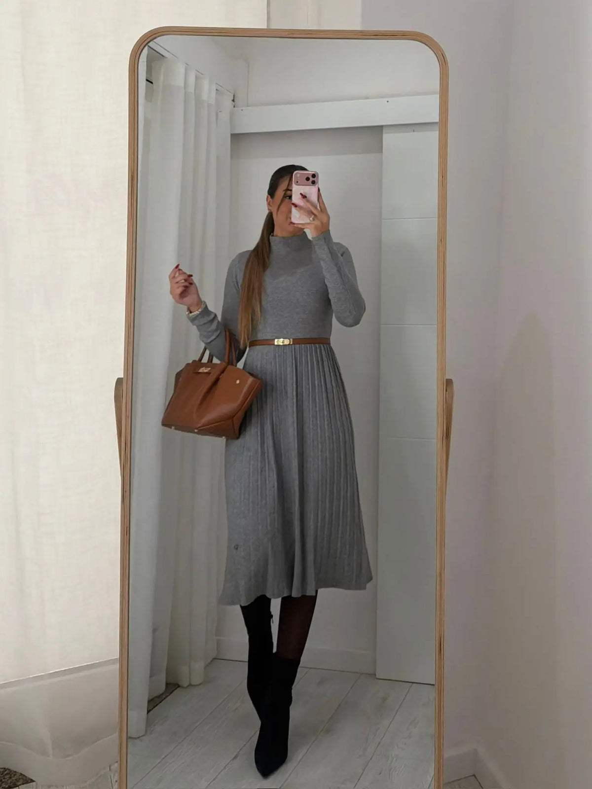 Vestido Cinzento Malha Plissado