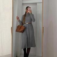 Vestido Cinzento Malha Plissado
