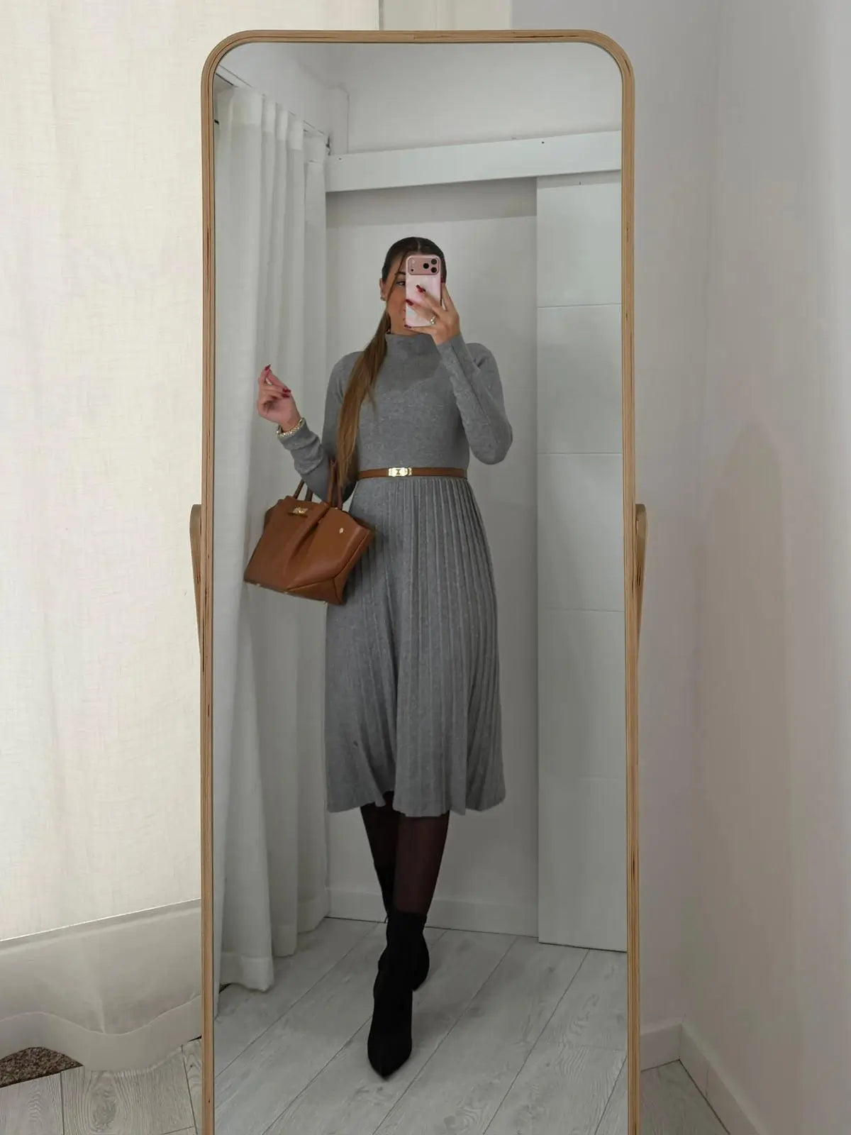 Vestido Cinzento Malha Plissado