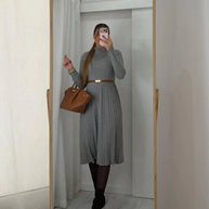 Vestido Cinzento Malha Plissado