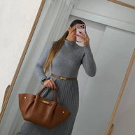 Vestido Cinzento Malha Plissado