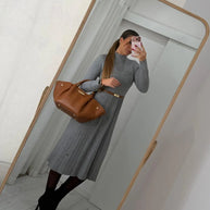 Vestido Cinzento Malha Plissado