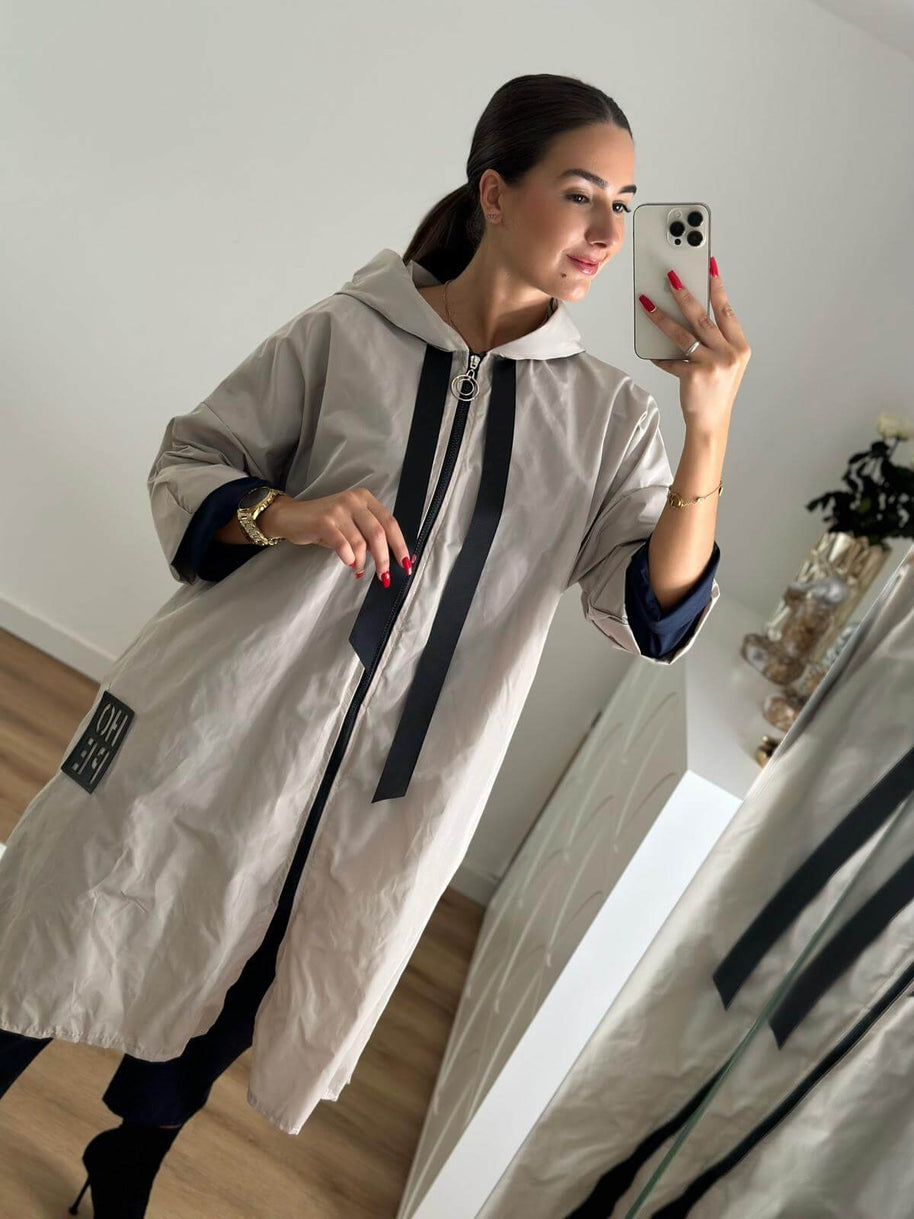 Parka Comprida Bege Pérola
