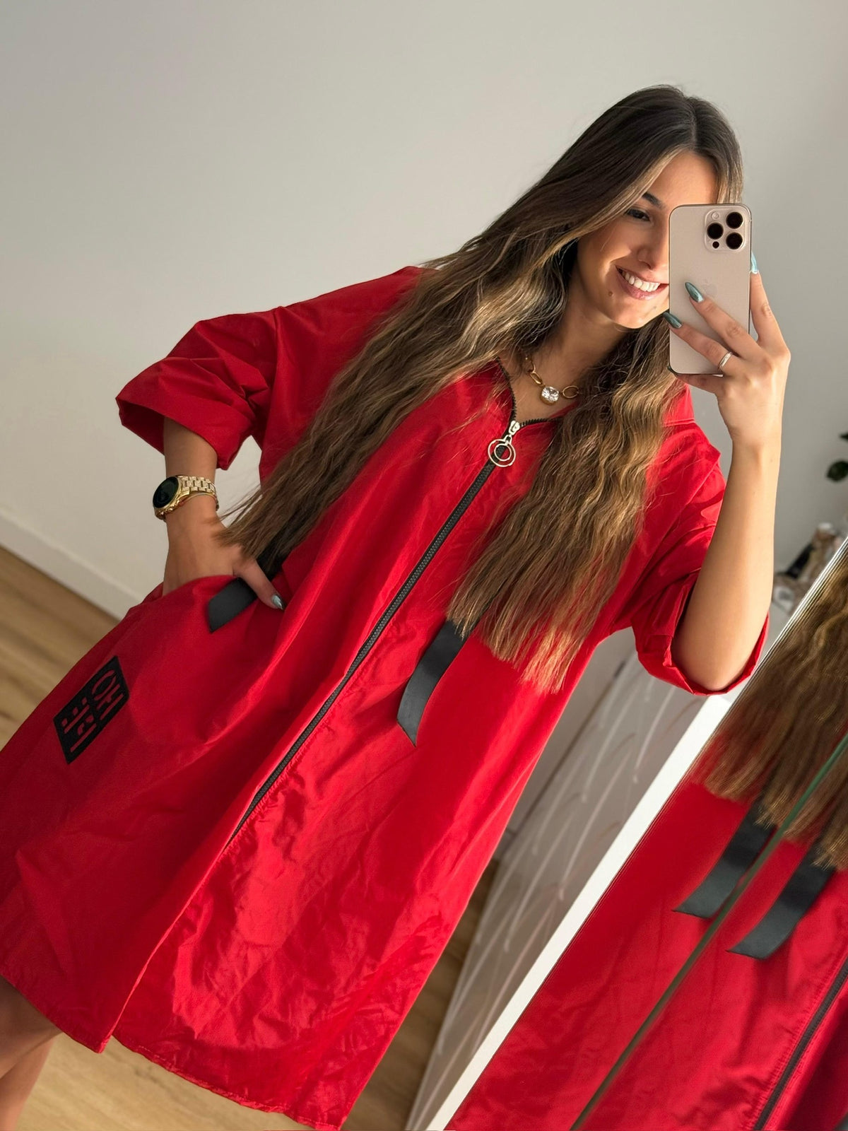 Parka Comprida Hope Com Bolsos Vermelha