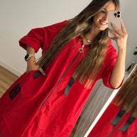 Parka Comprida Hope Com Bolsos Vermelha